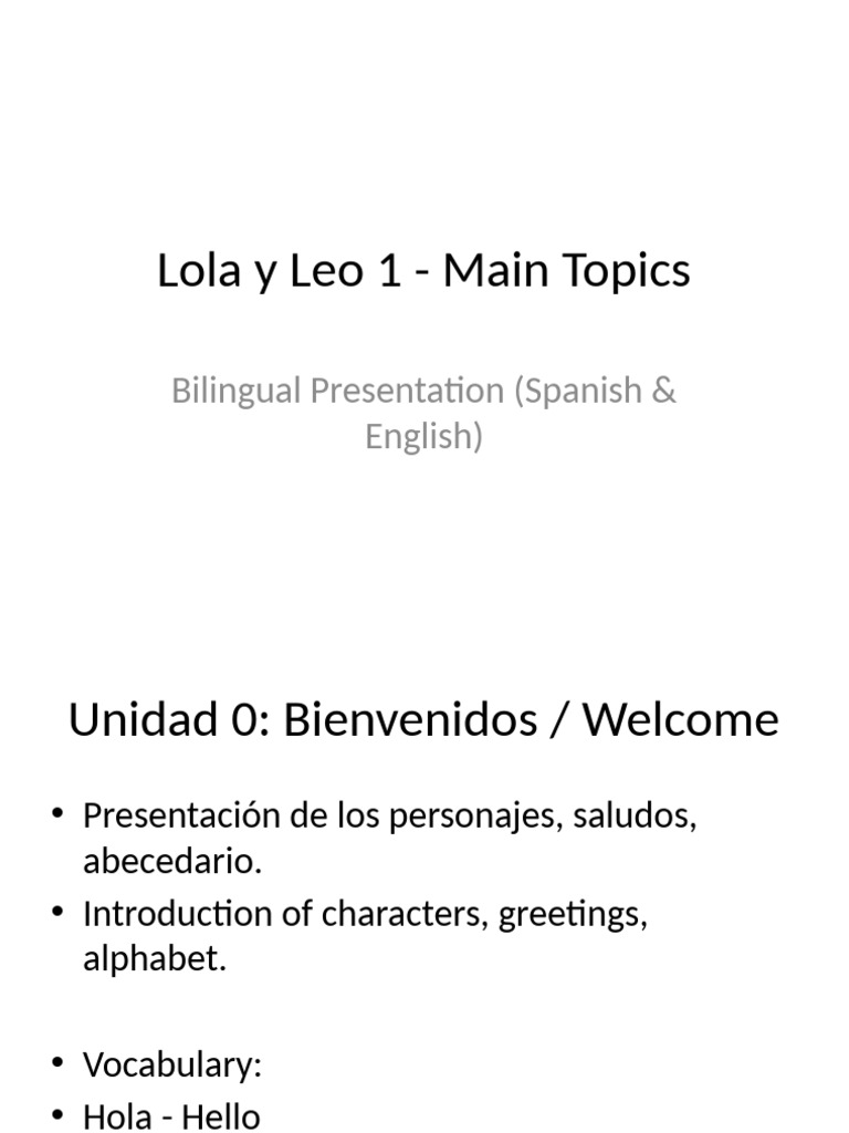 Lola y Leo 1 Topics Presentation | PDF