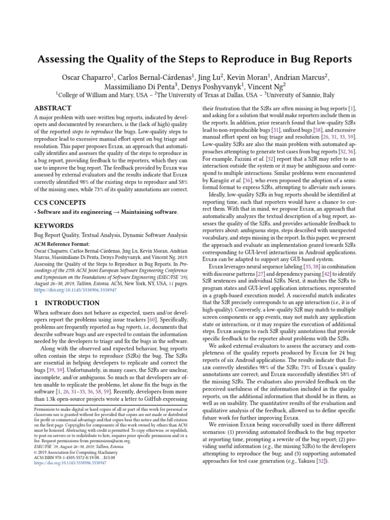 2-Assessing the Quality of the Steps to Reproduce in Bug Reports | PDF ...