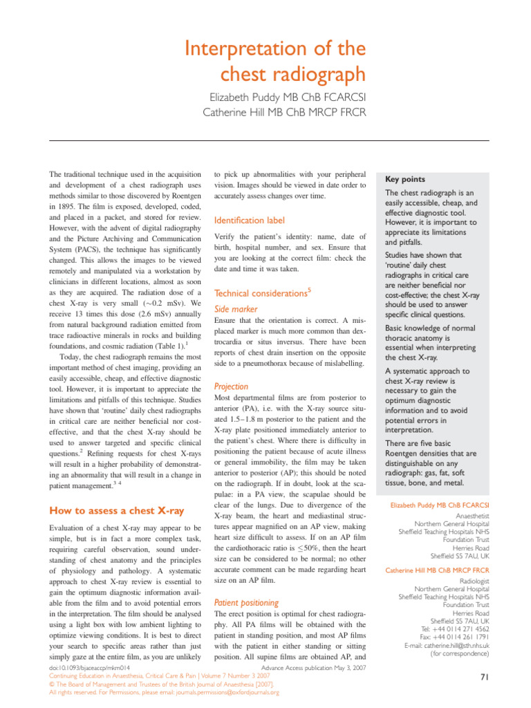 Chest Radiograph Interpretation Guide | PDF | Lung | Thorax (Human Anatomy)