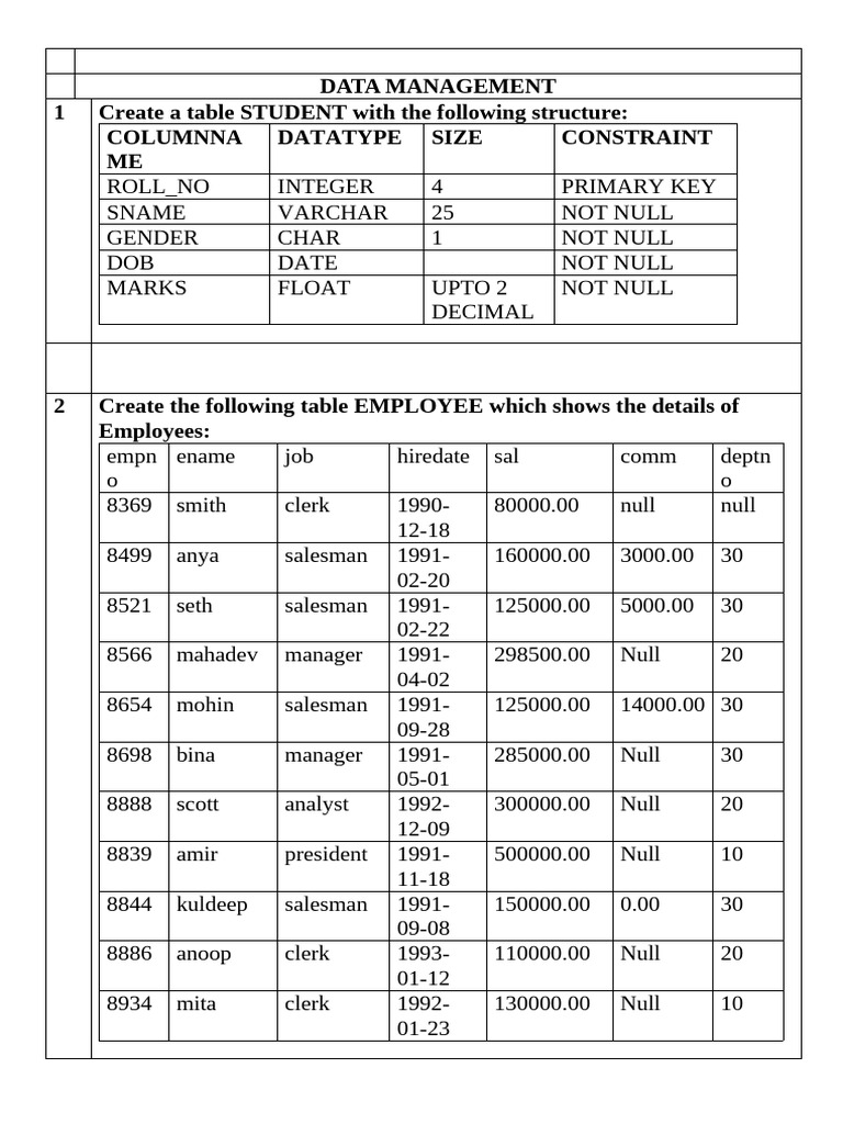 SQL Queries for Student and Employee Data | PDF | Databases | Table ...