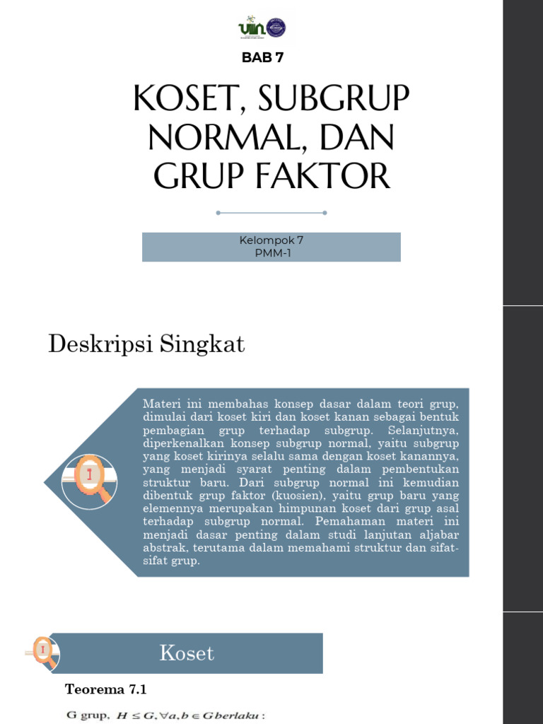 Kelompok 7 (Koset, Subgrup Normal, Dan Grup Faktor) | PDF