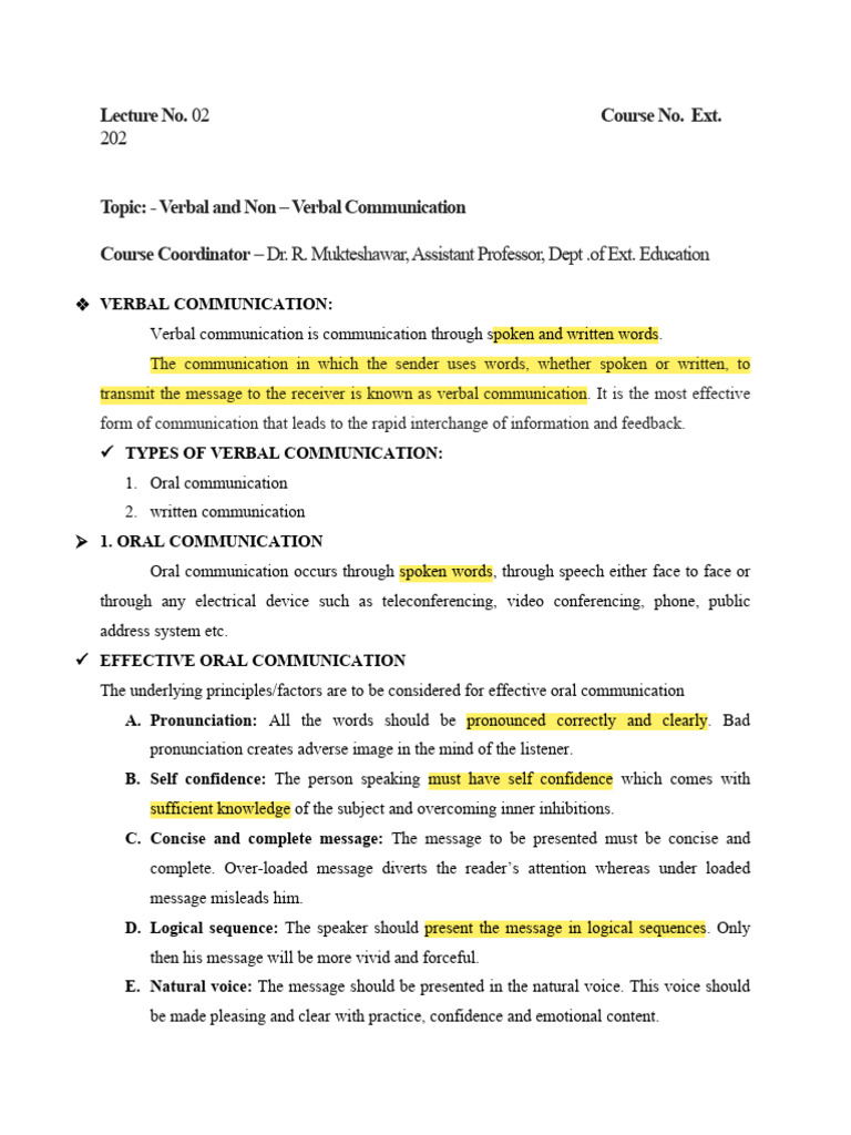 Verbal and Non-Verbal Communication Guide | PDF | Nonverbal ...