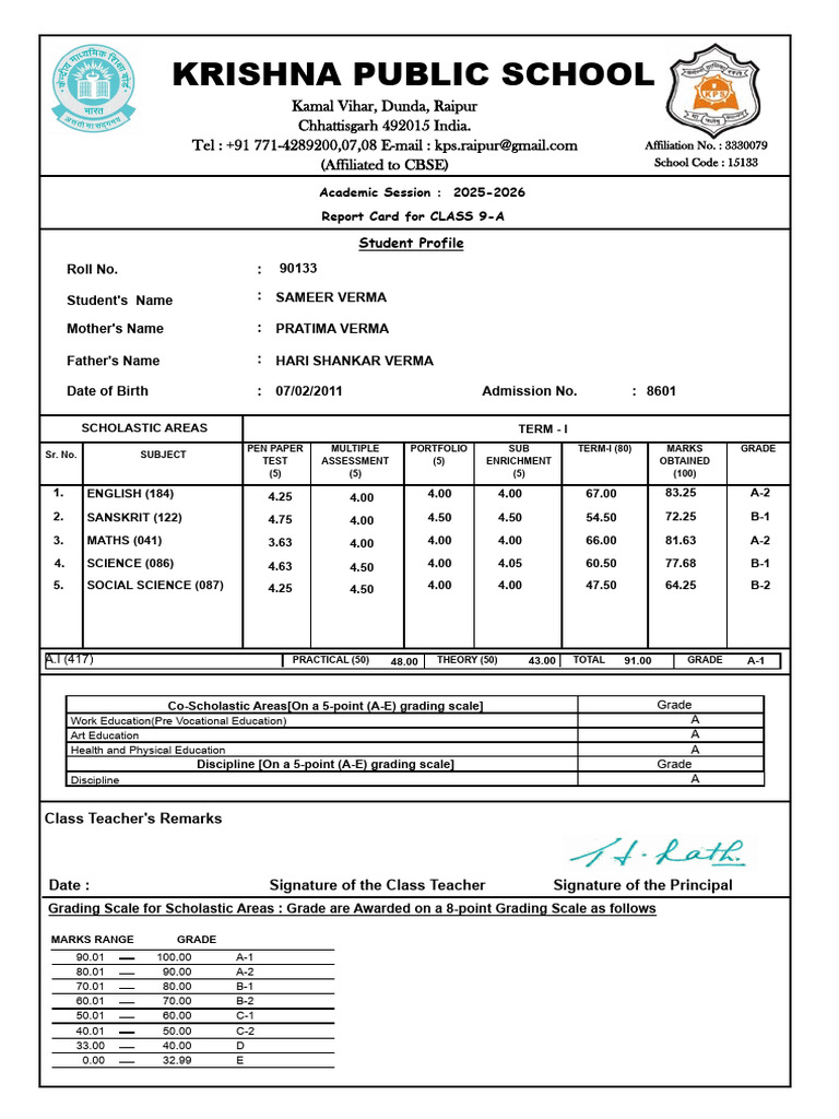 Class 9-A Report Card Summary | PDF | Student Assessment And Evaluation ...