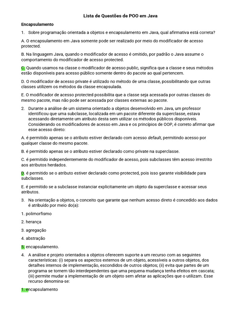 Questões de Encapsulamento e Herança em Java | PDF | Classe ...