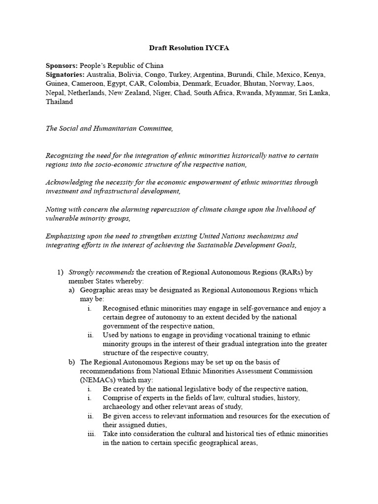 Draft Resolution for Ethnic Minority Empowerment | PDF | World Food ...