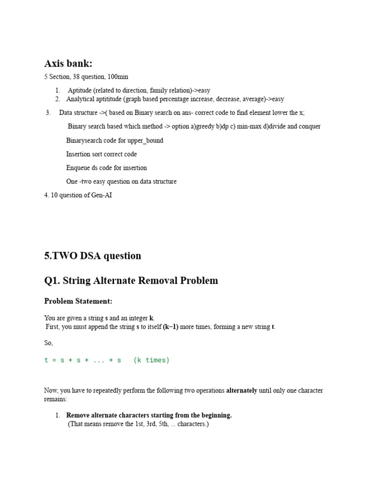Axis Bank Exam: DSA & Aptitude Guide | PDF | String (Computer Science ...