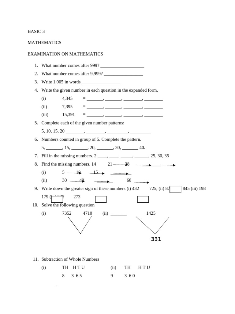 Basic Mathematics and English Exam Questions | PDF | Foods | Input/Output