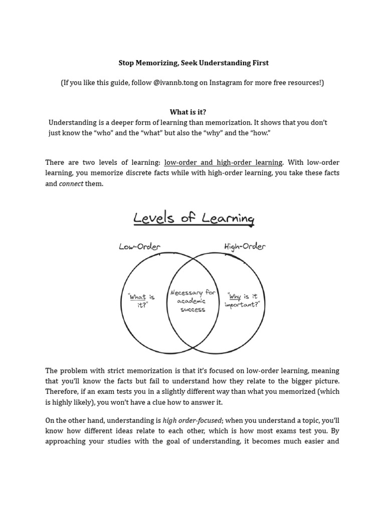 Understand Before You Memorize | PDF | Learning | Understanding