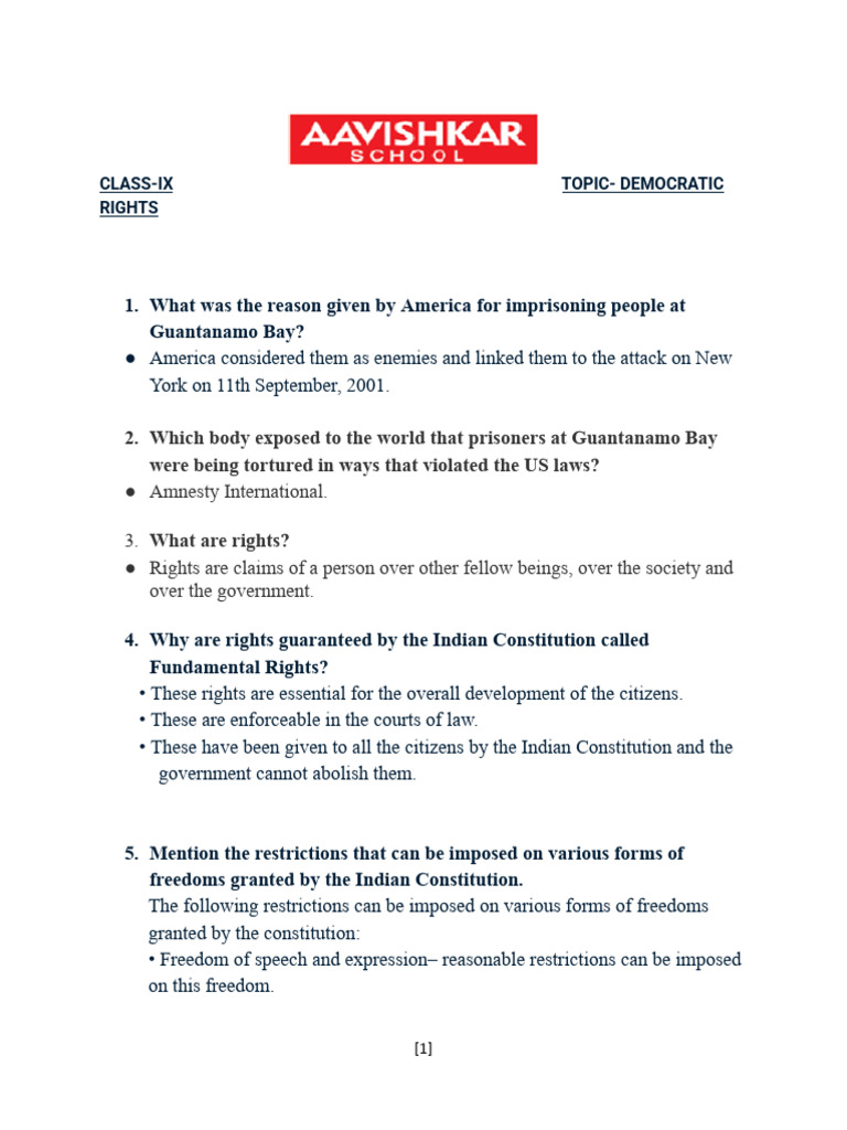 CL 9 Civics DEMOCRATIC RIGHTS | PDF | Democracy | Political Ideologies