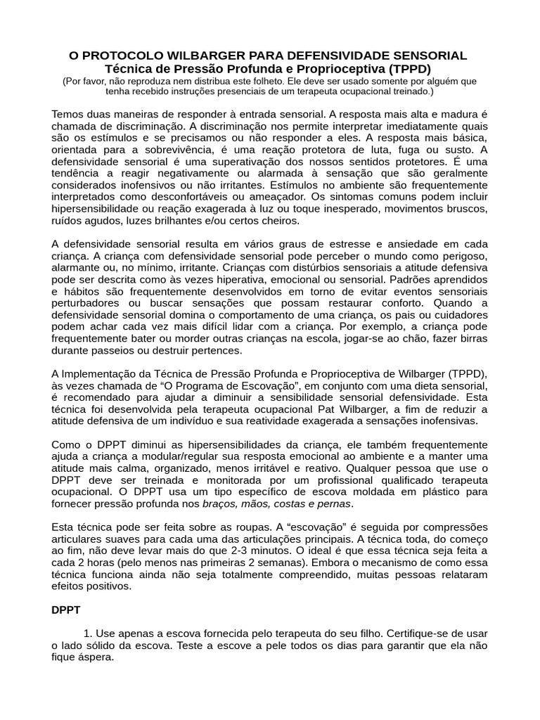 Protocolo Wilbarger: TPPD e Defensividade Sensorial | PDF