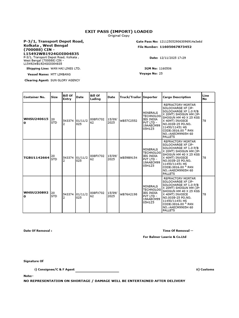 Import Exit Pass for Refractory Mortar | PDF | Water Transport | Transport
