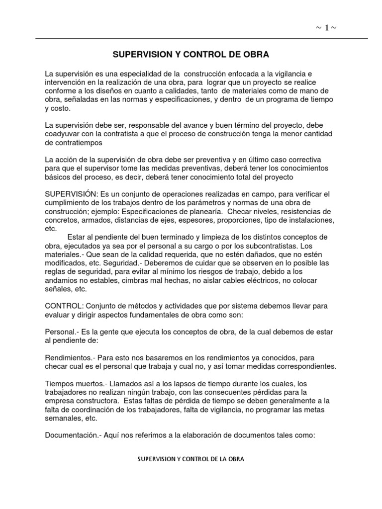 Supervisión y Control de Obras | PDF | Calidad (comercial) | Recursos ...