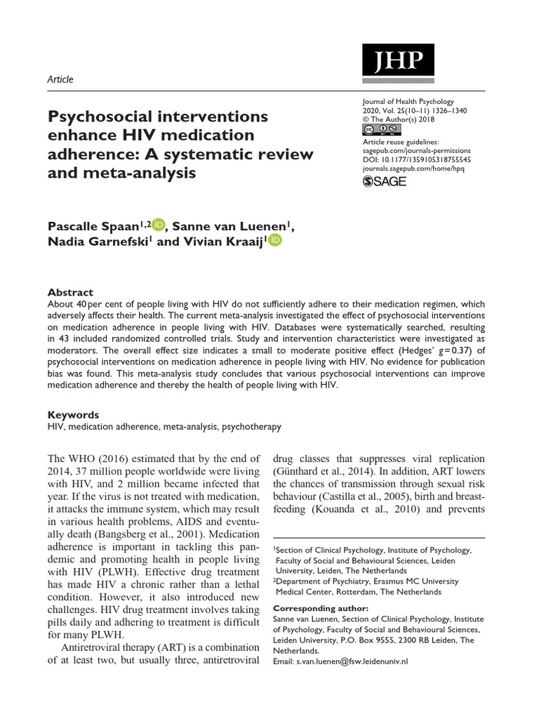 Psychosocial Interventions for HIV Adherence | PDF | Management Of Hiv ...