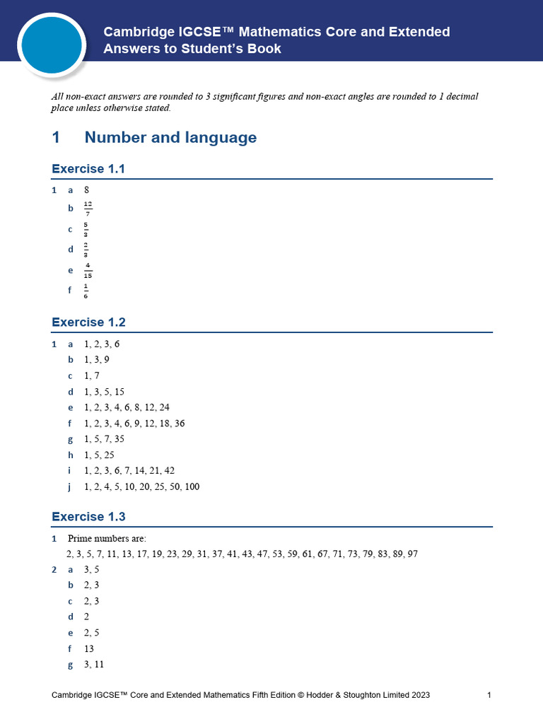 Cam Igcse Answers | PDF | Mathematical Notation | Elementary Mathematics