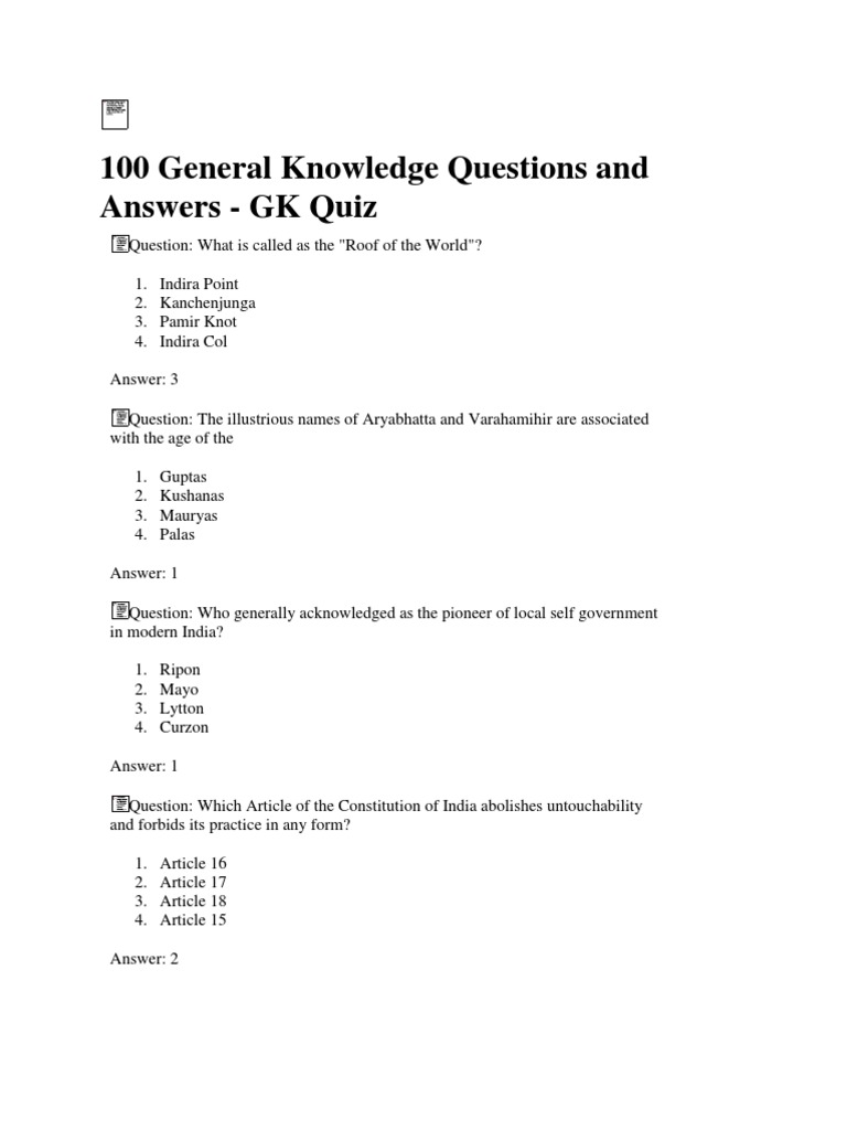 100 GENERAL KNOWLEDGE QUESTIONS WITH ANSWERS PDF visual data 3