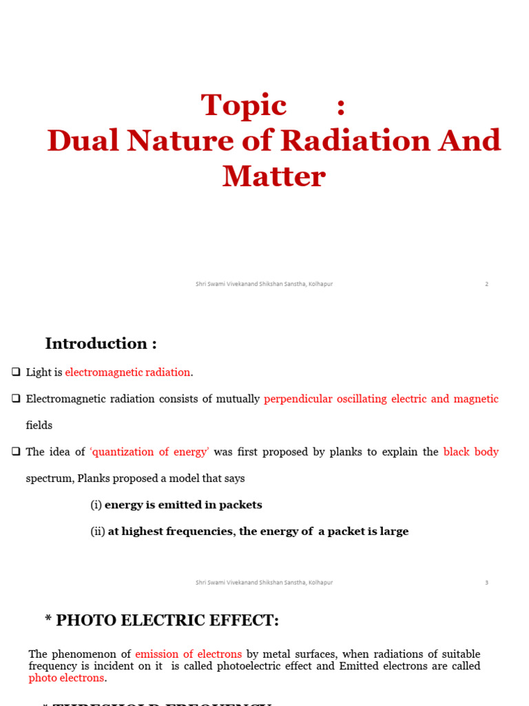 Dual Nature of Radiation and Matter | PDF | Photoelectric Effect | Photon