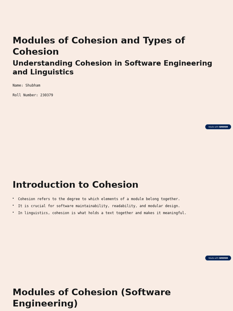 Modules of Cohesion and Types of Cohesion | PDF | Word | Linguistics
