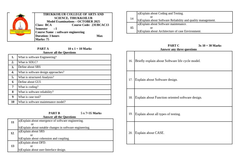 Software Engineering Exam Questions | PDF