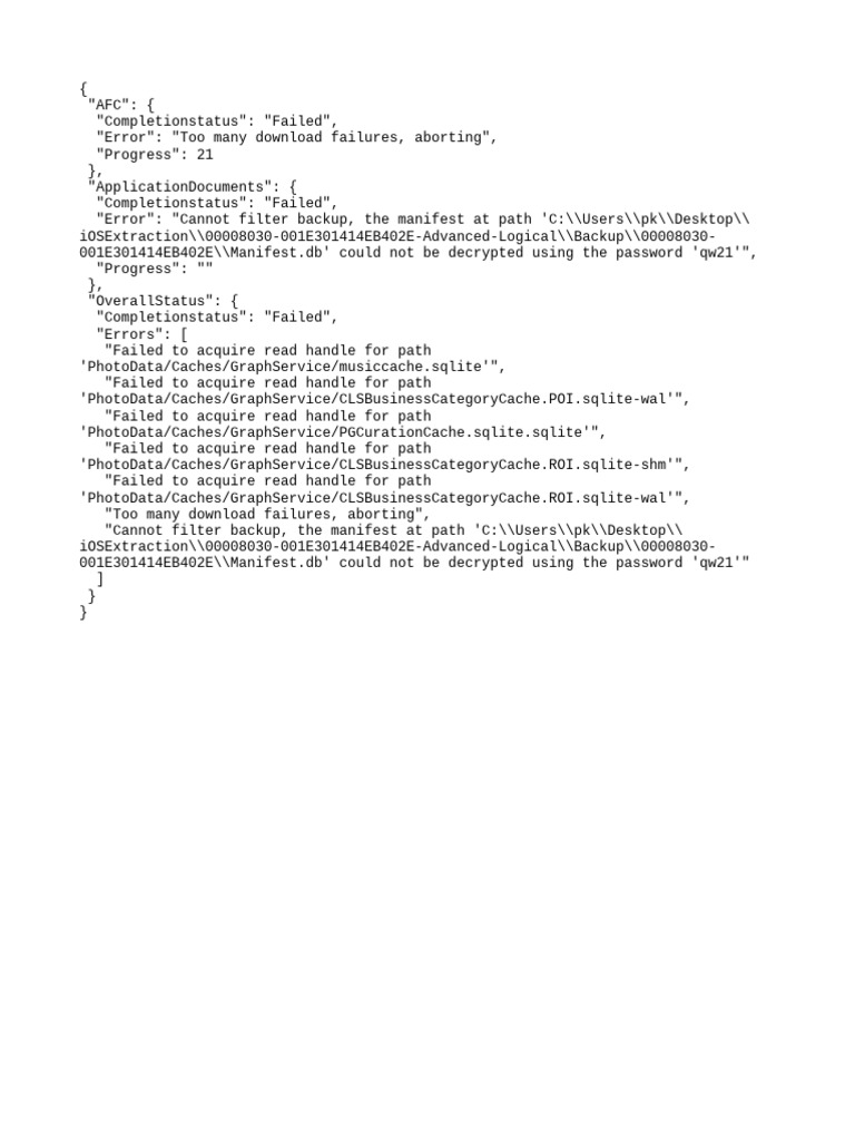 iOS Backup Extraction Errors Report | PDF