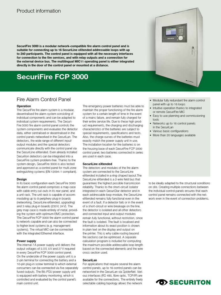 SecuriFire 3000 Fire Alarm System Overview | PDF | Power Supply ...