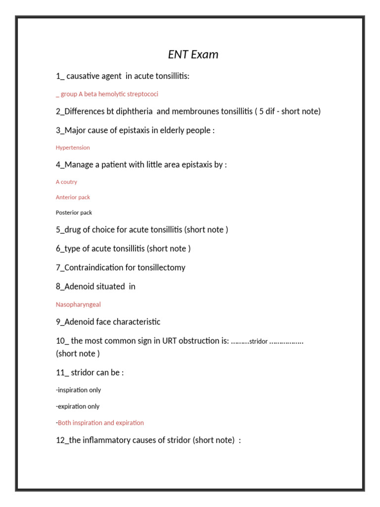 ENT Exam: Key Conditions & Management | PDF