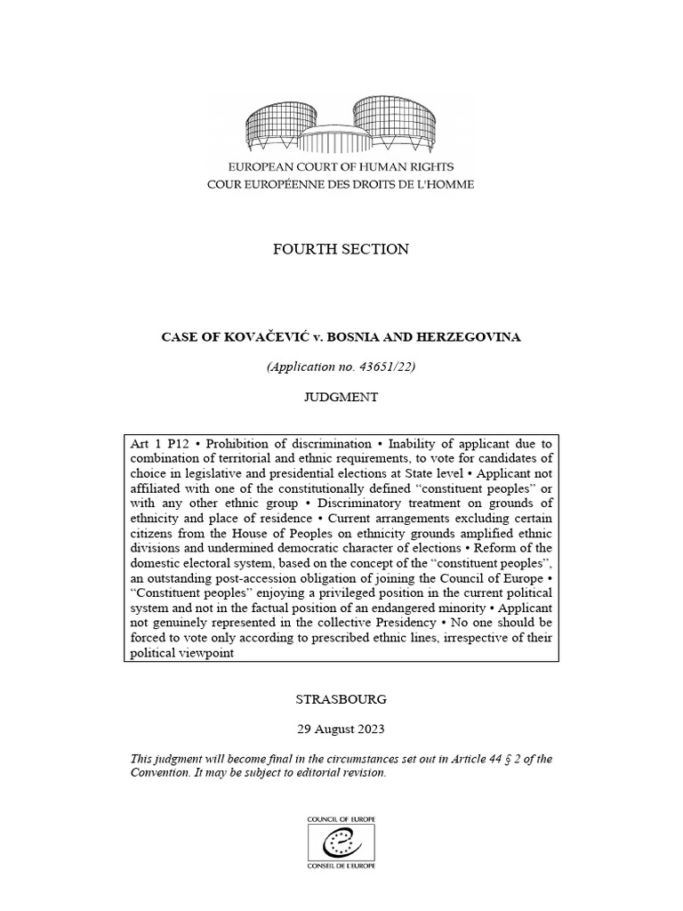 Kovacevic v. BiH | PDF | European Convention On Human Rights | Justice