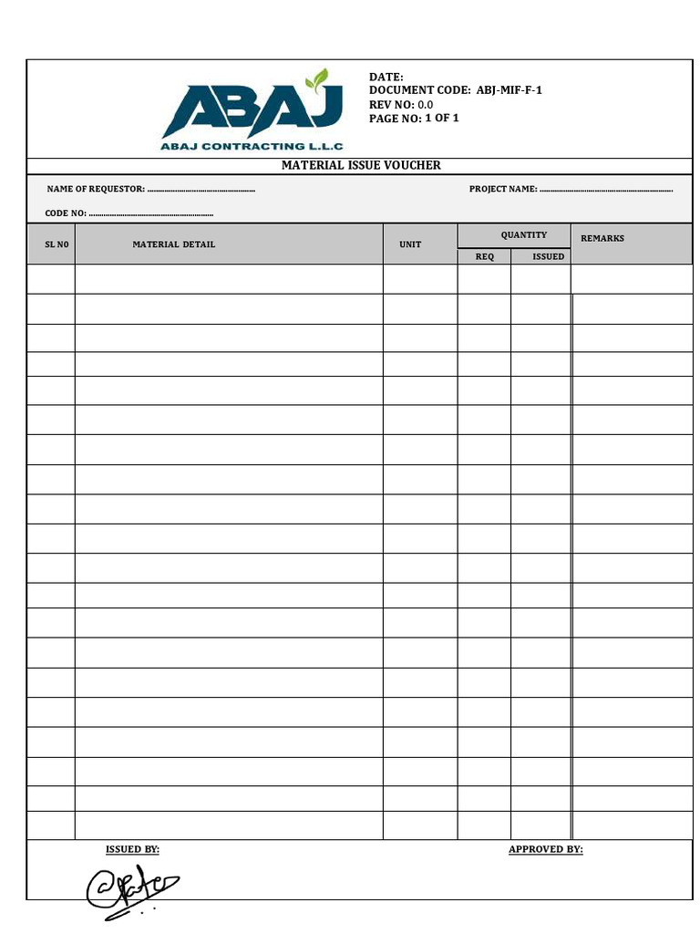 Material Issue Voucher Template | PDF | Manufactured Goods | Wire
