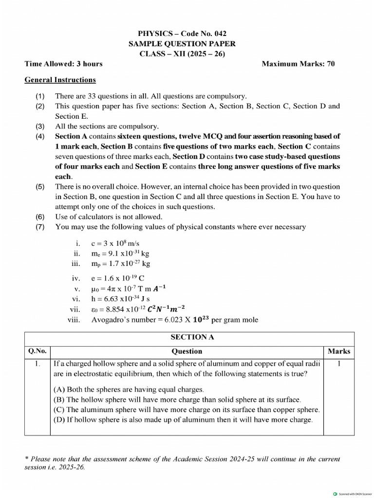 Physics SQP | PDF