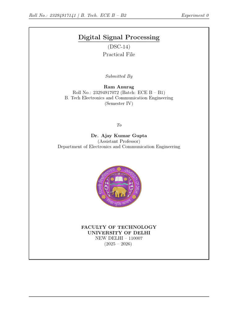 Digital Signal Processing Practical File | PDF | Discrete Fourier ...