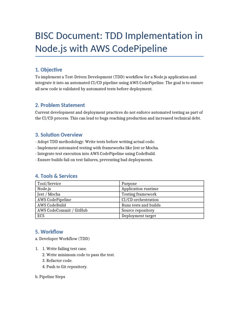 TDD NodeJS CodePipeline Document | PDF