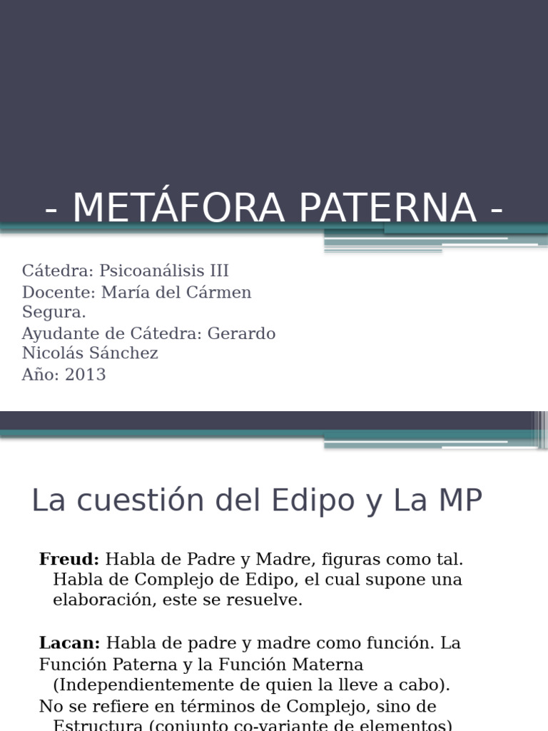 Metáfora Paterna en Psicoanálisis | PDF | Complejo de Edipo | Jacques Lacan