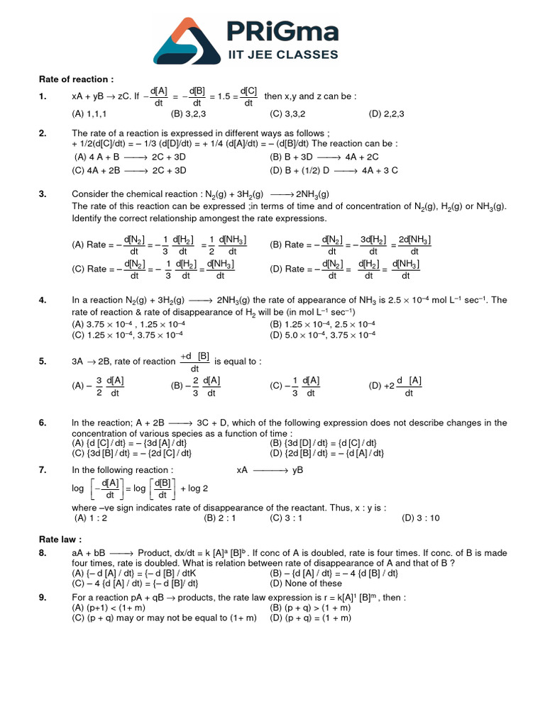 Chemical Reaction Rate Laws and Calculations | PDF | Reaction Rate ...