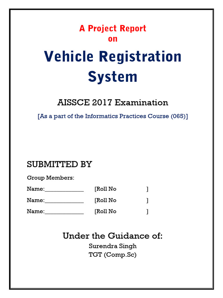 Vehicle Registration System Project Report | PDF | Databases ...