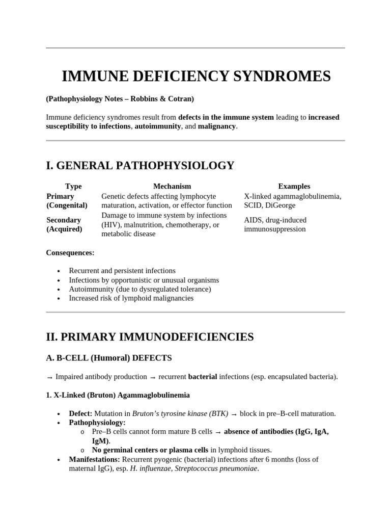 Immune Deficiency Syndromes Overview | PDF | Immunodeficiency | Thymus