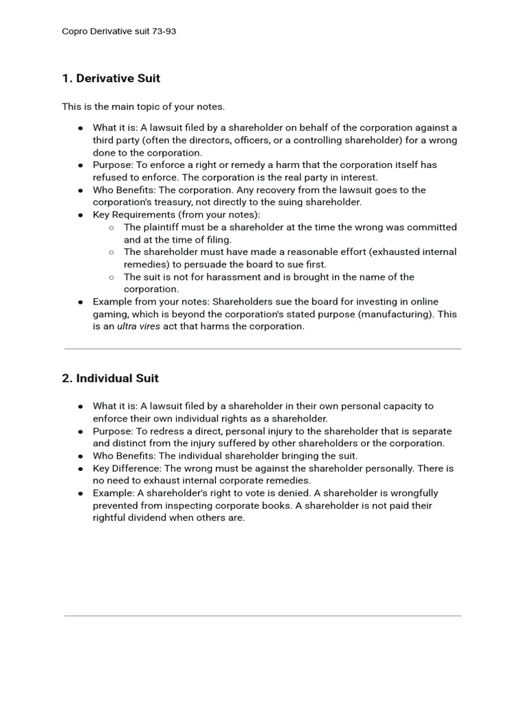Understanding Derivative and Individual Suits | PDF | Audit | Lawsuit