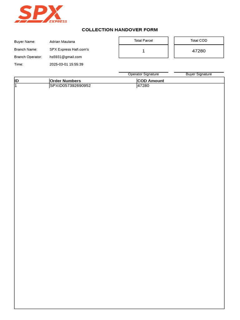 Collection Handover Form Template | PDF