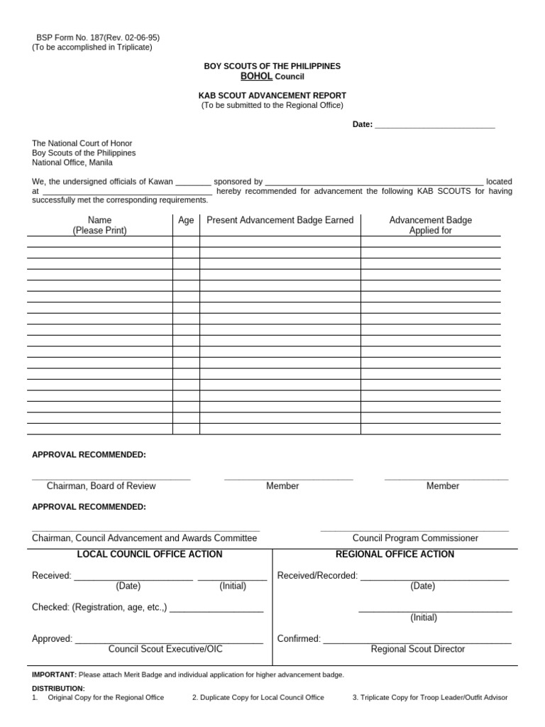 Bohol Council Kab Scout Advancement Report | PDF | Scouting | Outdoor ...