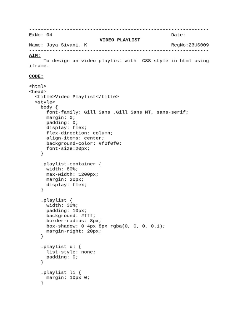 CSS Video Playlist with iFrame Design | PDF