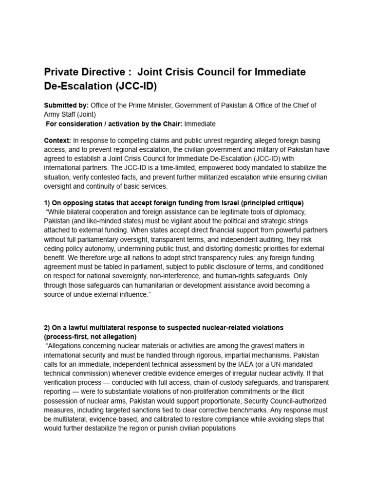 Private Directive - Joint Crisis Council for Immediate de-Escalation ...