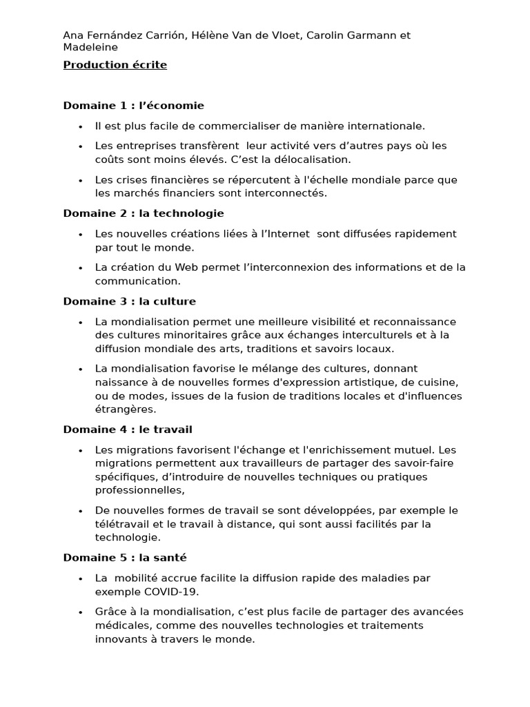 Impact de la Mondialisation sur Divers Domaines | PDF