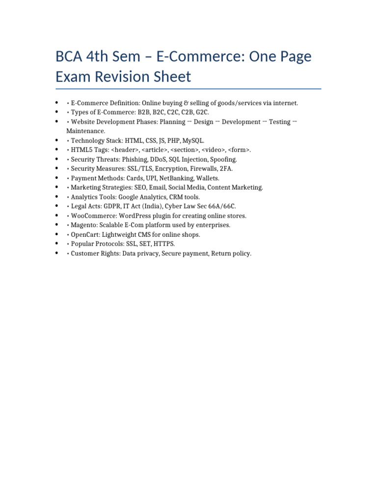 E Commerce One Page Revision BCA4 | PDF