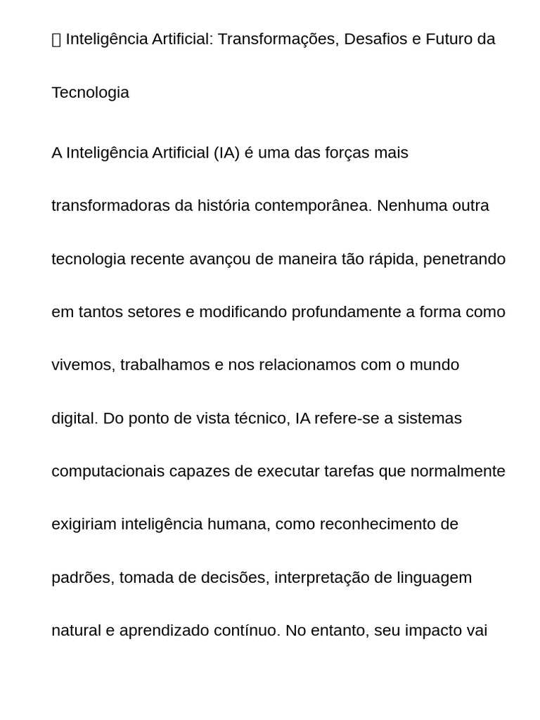 Impactos e Desafios da Inteligência Artificial | PDF | Inteligência ...