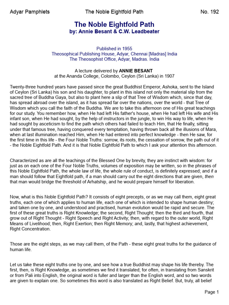 Understanding the Noble Eightfold Path | PDF | Noble Eightfold Path ...
