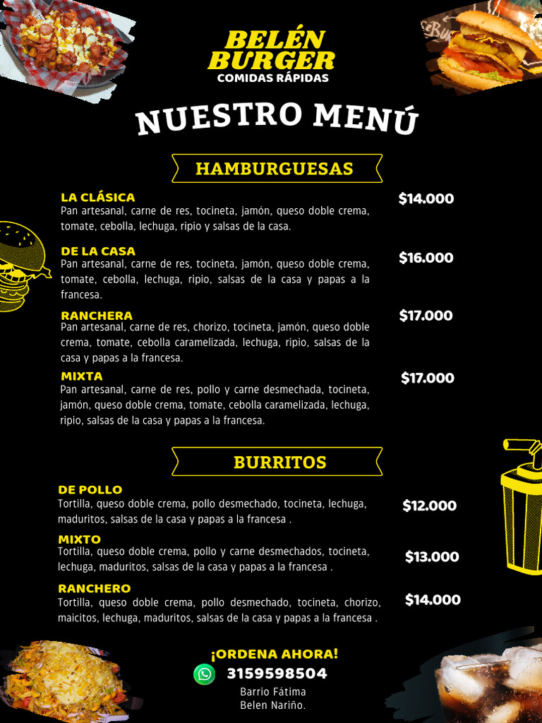 Menú de Comida Rápida Color Negro y Amarillo - 20251119 - 230202 - 0000 ...
