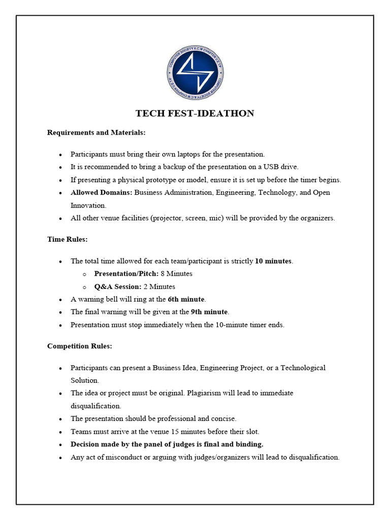 Tech Fest Ideathon Guidelines and Rules | PDF