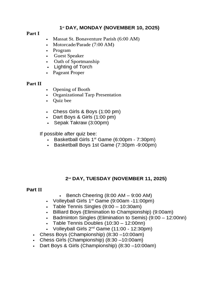 Schedules Intrams 2025-2 | PDF | Ball Games | Summer Olympic Games