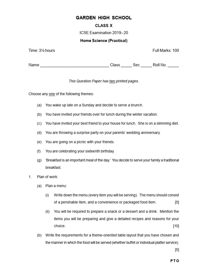 10 Home Science (Practical) | PDF | Menu | Lunch