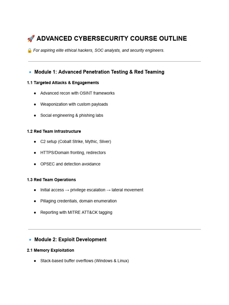 Advanced Cybersecurity Course Outline | PDF | Security | Computer Security