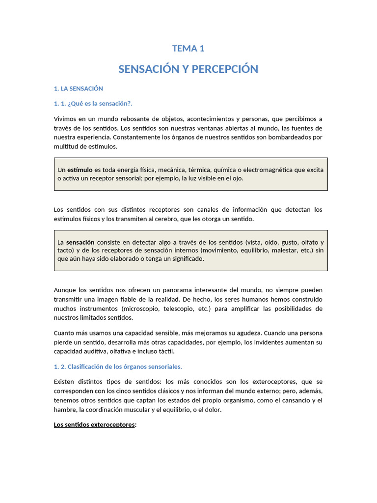 Tema 1. Sensación y Percepción-1 | PDF | Escuchando | Sentidos