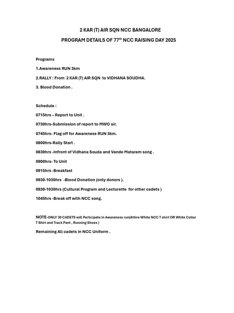 77th NCC Raising Day Program 2025 | PDF